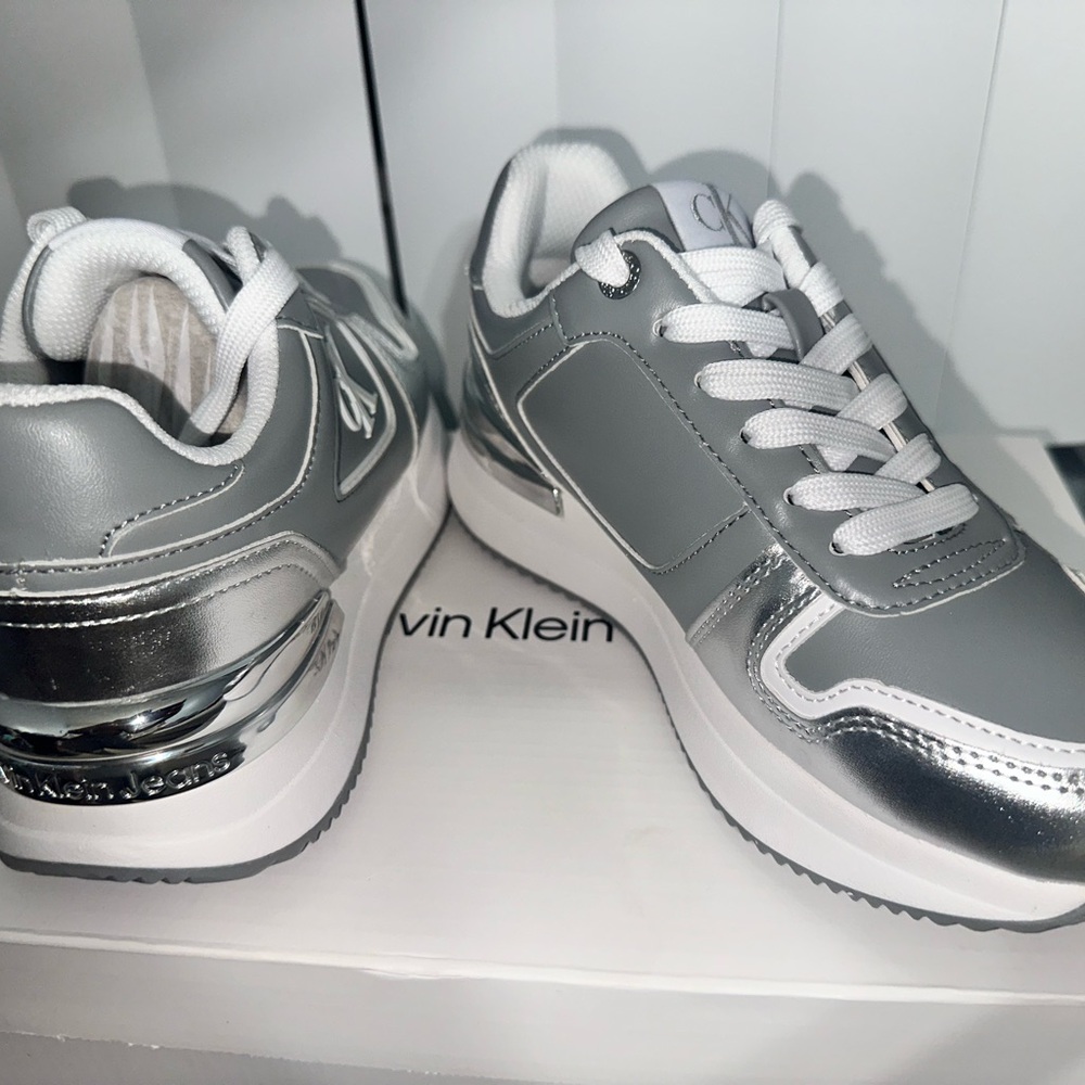 Calvin Klein Silver and White Sneakers - Picture 2 of 3
